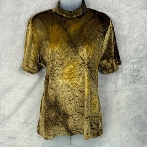 Vtg Whimsigoth Velvet Mock Neck Top Women's Size L  Gold Brown Fairy Indie